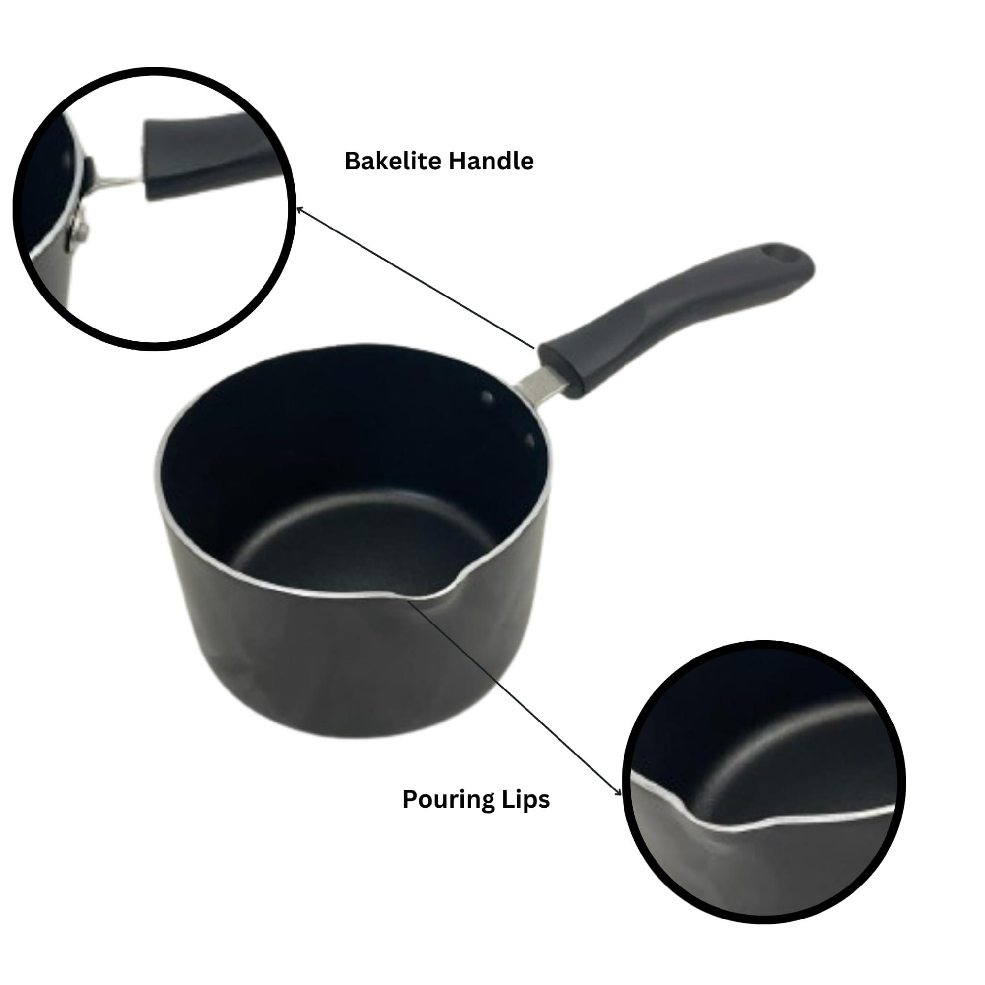 Penguin Home Non-Stick Milk Pan - 14cm, 1.4 Litre Capacity | Bakelite Handle 4