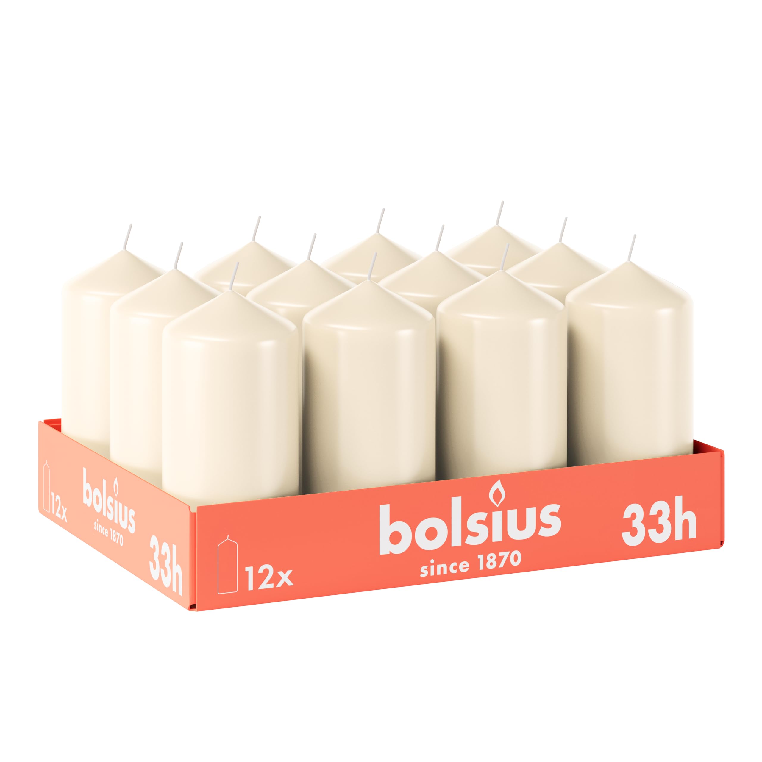 BOLSIUS Smooth Pillar Candles - Ivory | 12 Pack | 12 x 6 cm | 33 Hr Burn Time | Unscented 6