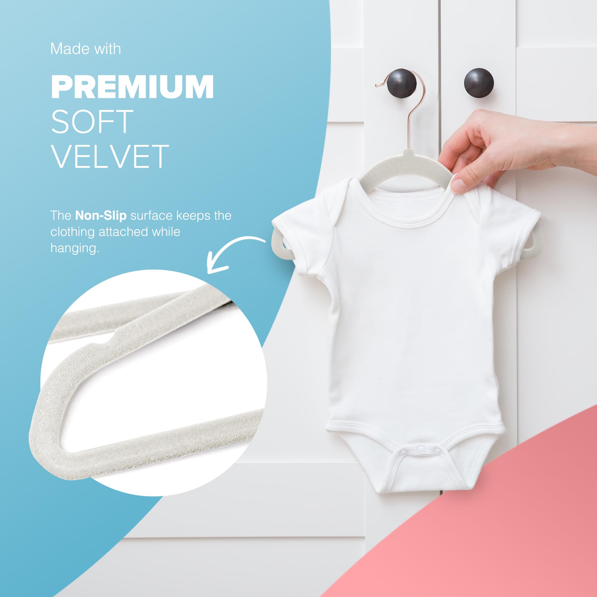 kidoola Velvet Baby Hangers - 20 Count for Newborn to 24 Months | Ivory/Rose Gold 3