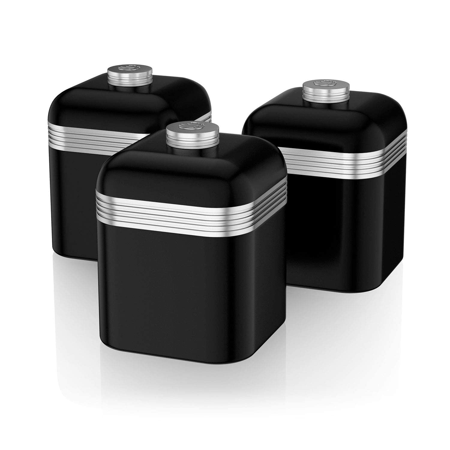 Swan Retro Kitchen Storage Canisters Set of 3 - 1 Litre Capacity | Black Iron | Air Tight 1