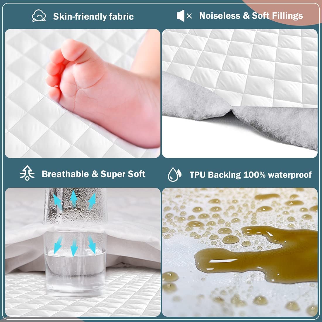 DUDU N GIRLIE Quilted Waterproof Cot Mattress Protector - 120x60 cm | Breathable TPU Backing 4