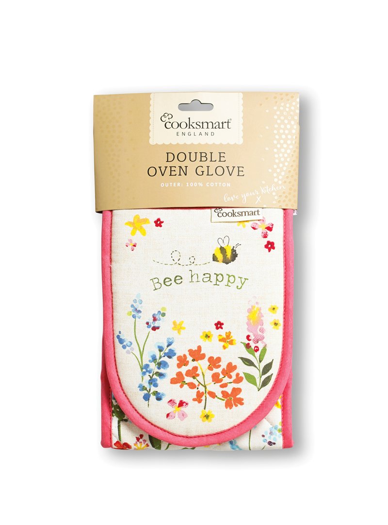 Cooksmart Double Oven Gloves - Heat Resistant Protection | Bee Happy Color | 100% Cotton 4