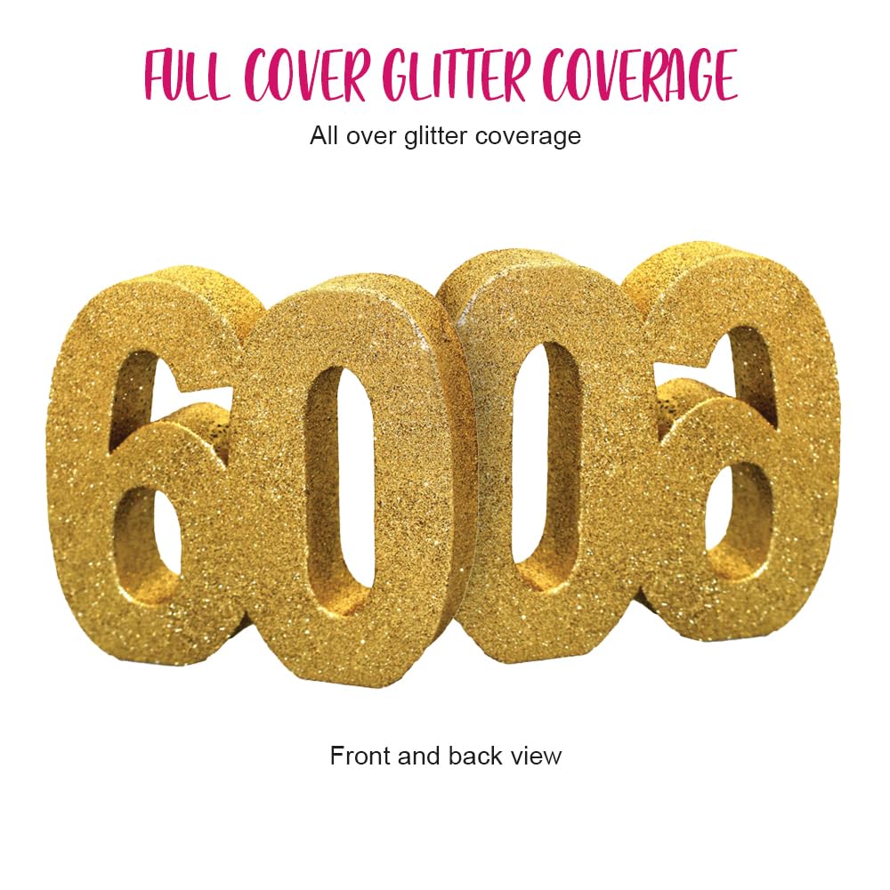 Anniversary House Number 60 Glitter Table Decoration - Gold | 20cm Size | Reusable 4