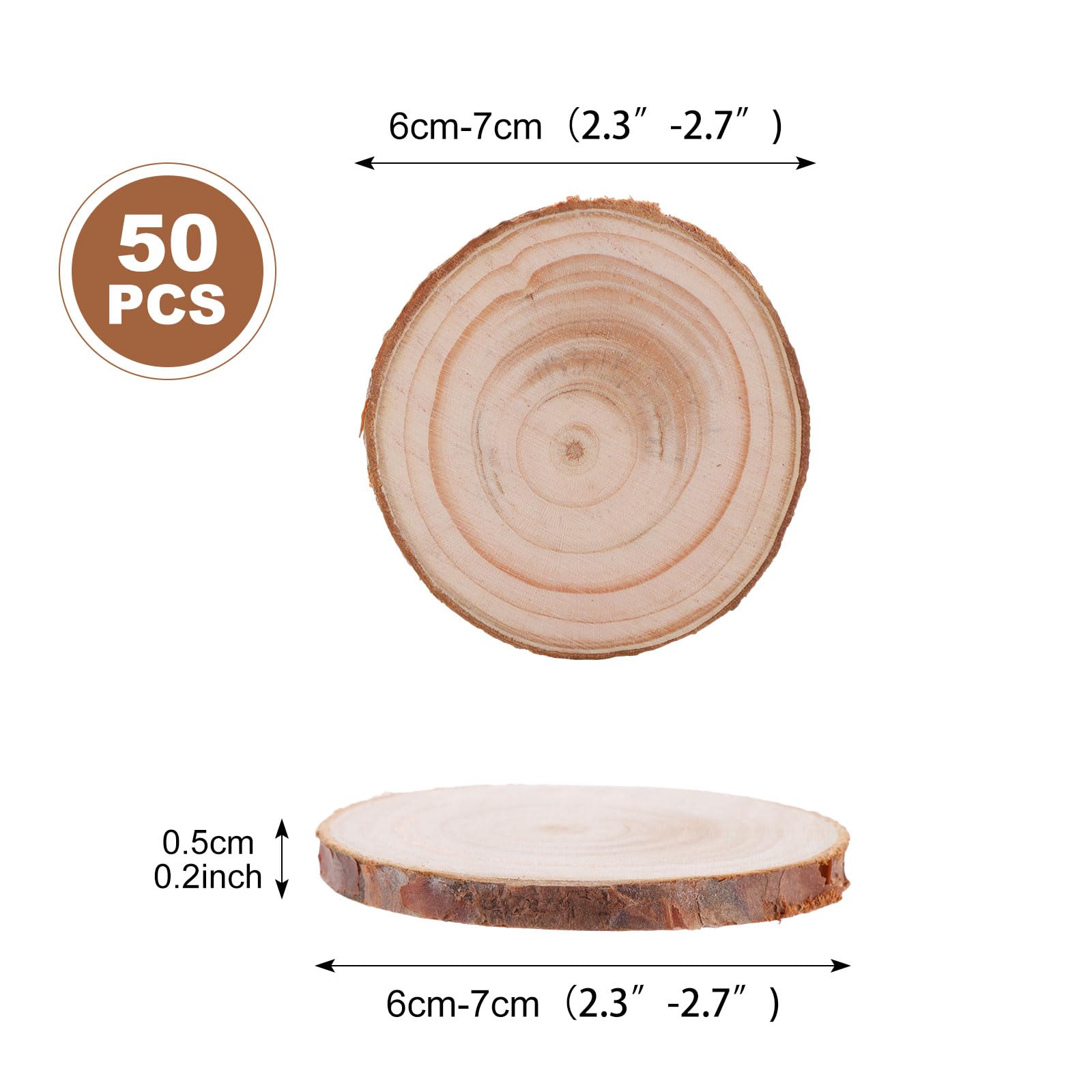 ASelected 50 Pcs Natural Pine Wood Slices for Crafts - 6-7cm Diameter, Sanded Surface | DIY Coasters & Decorations 2