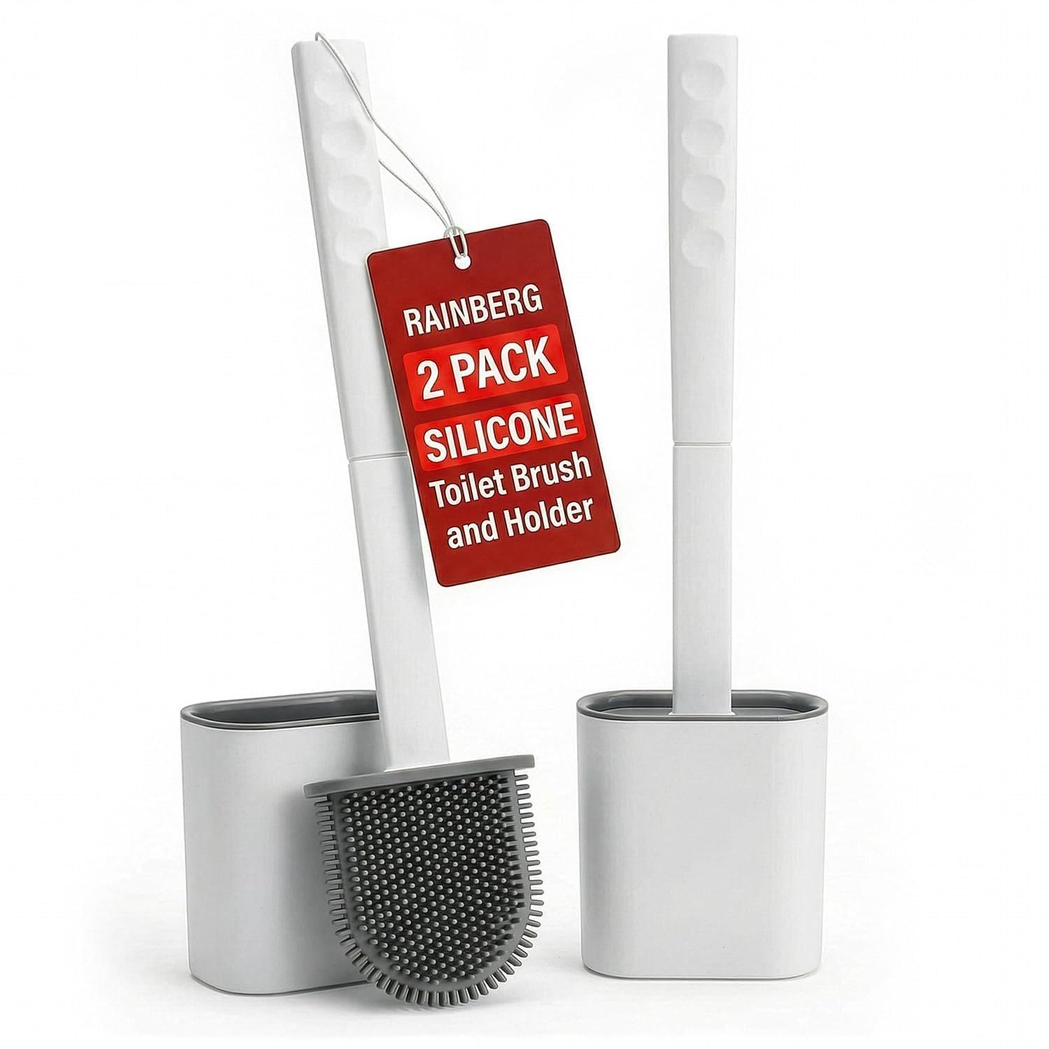 Rainberg Silicone Toilet Brush and Holder Set - 2 Pack | Wall Mountable | Anti-Drip 1