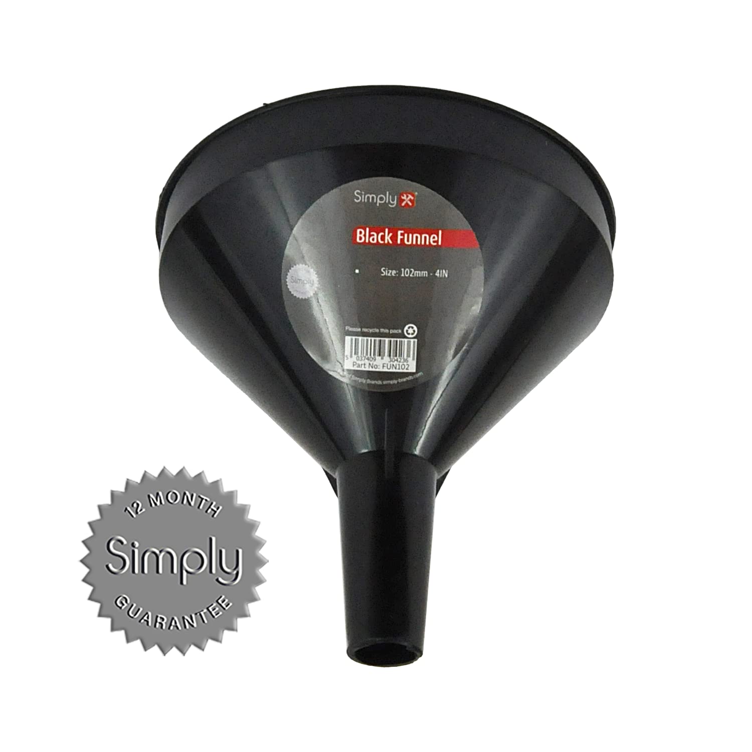 Simply FUN102 Funnel - 102mm (4in) Black Plastic for Rapid Liquid Transfer | Pack of 1