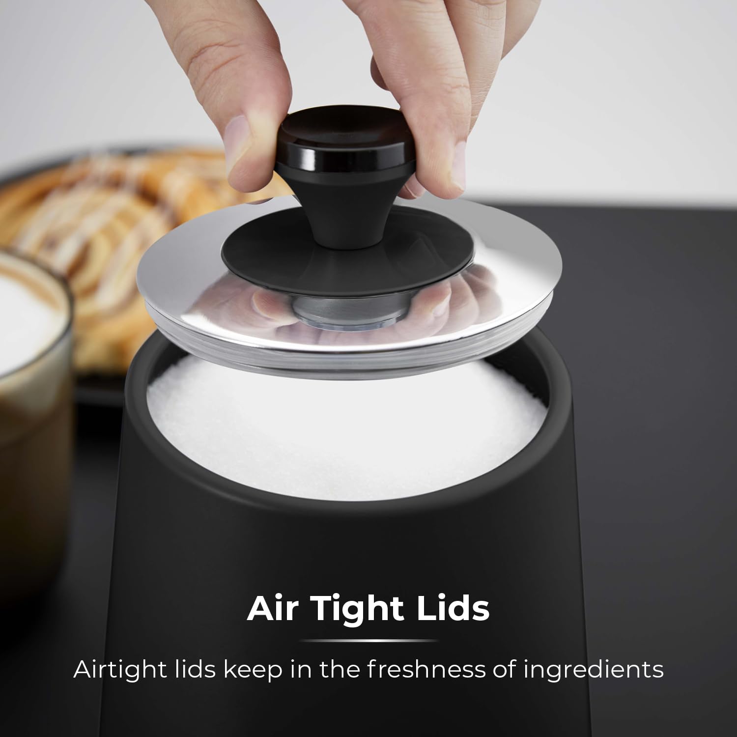 Tower Sera Set of 3 Canisters T826137BLK - Black Stainless Steel | 1.3L Capacity | Airtight 4
