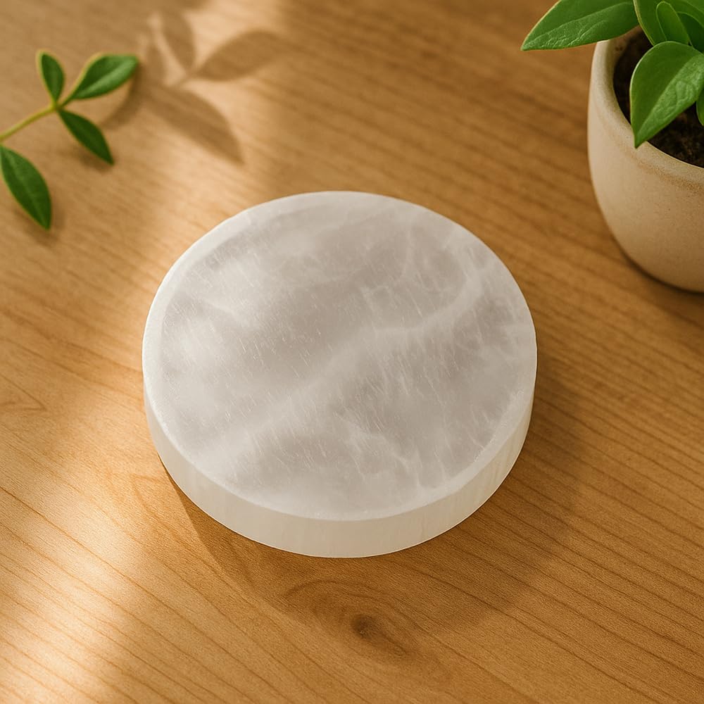 VIE Selenite Charging Plate - Clarity & Consciousness | Natural Stone | 7cm Round 4