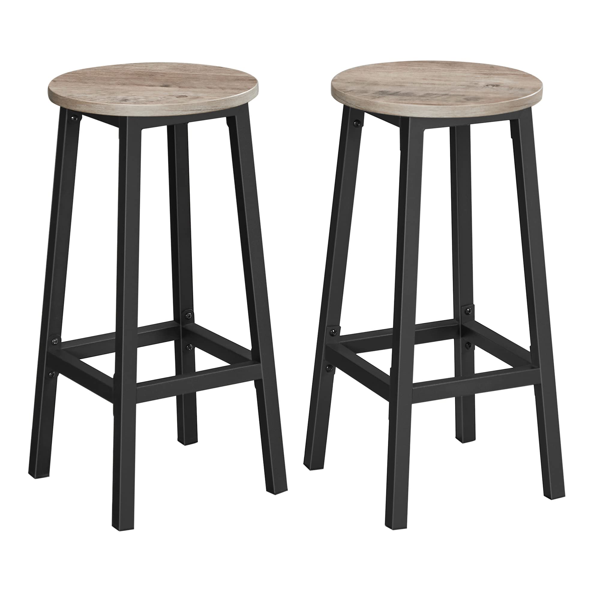 VASAGLE Bar Stools Set of 2 - Metal Frame & Footrest | Greige & Black | 65 cm H 1