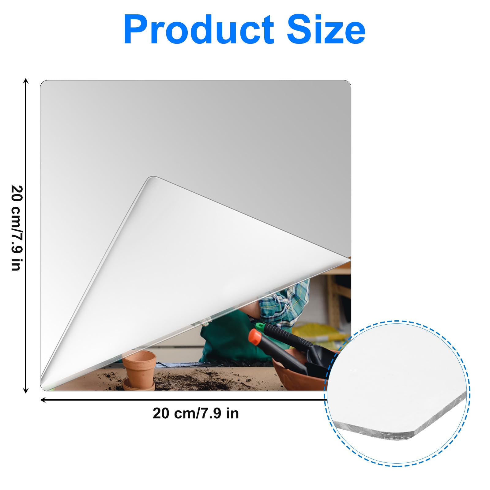 ASelected 6 Pack Self Adhesive Mirror Tiles 20x20 cm - Lightweight Acrylic for Home & Gym | Easy Installation 2