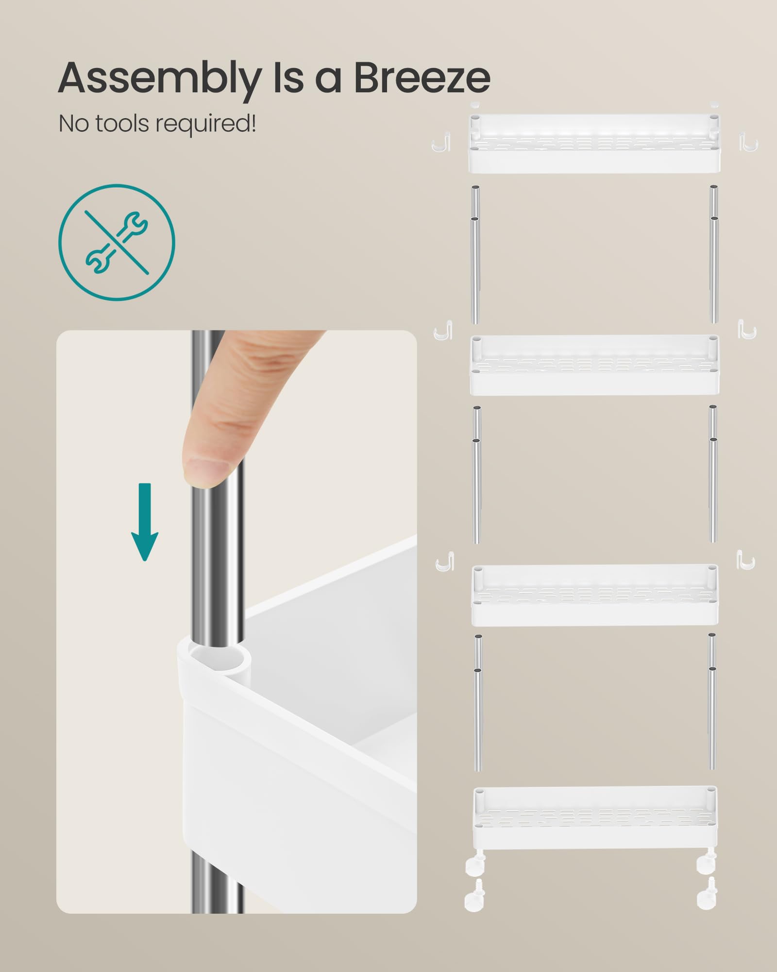 SONGMICS 4-Tier Rolling Storage Cart with Wheels | Stainless Steel Frame | 20kg Capacity 7