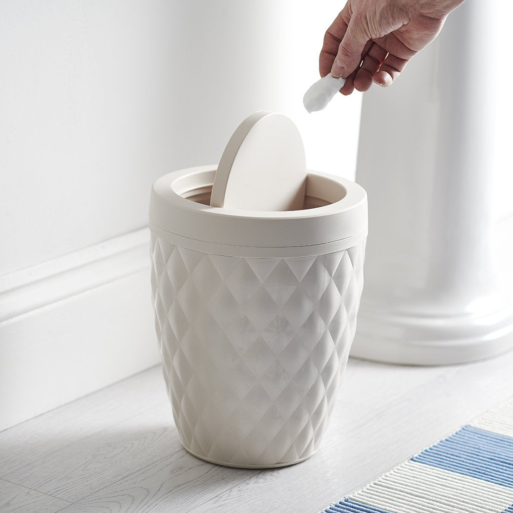 Addis 518030 Diamond Style Round Bathroom Bin | 5L Capacity | White Plastic | Swing Lid 3