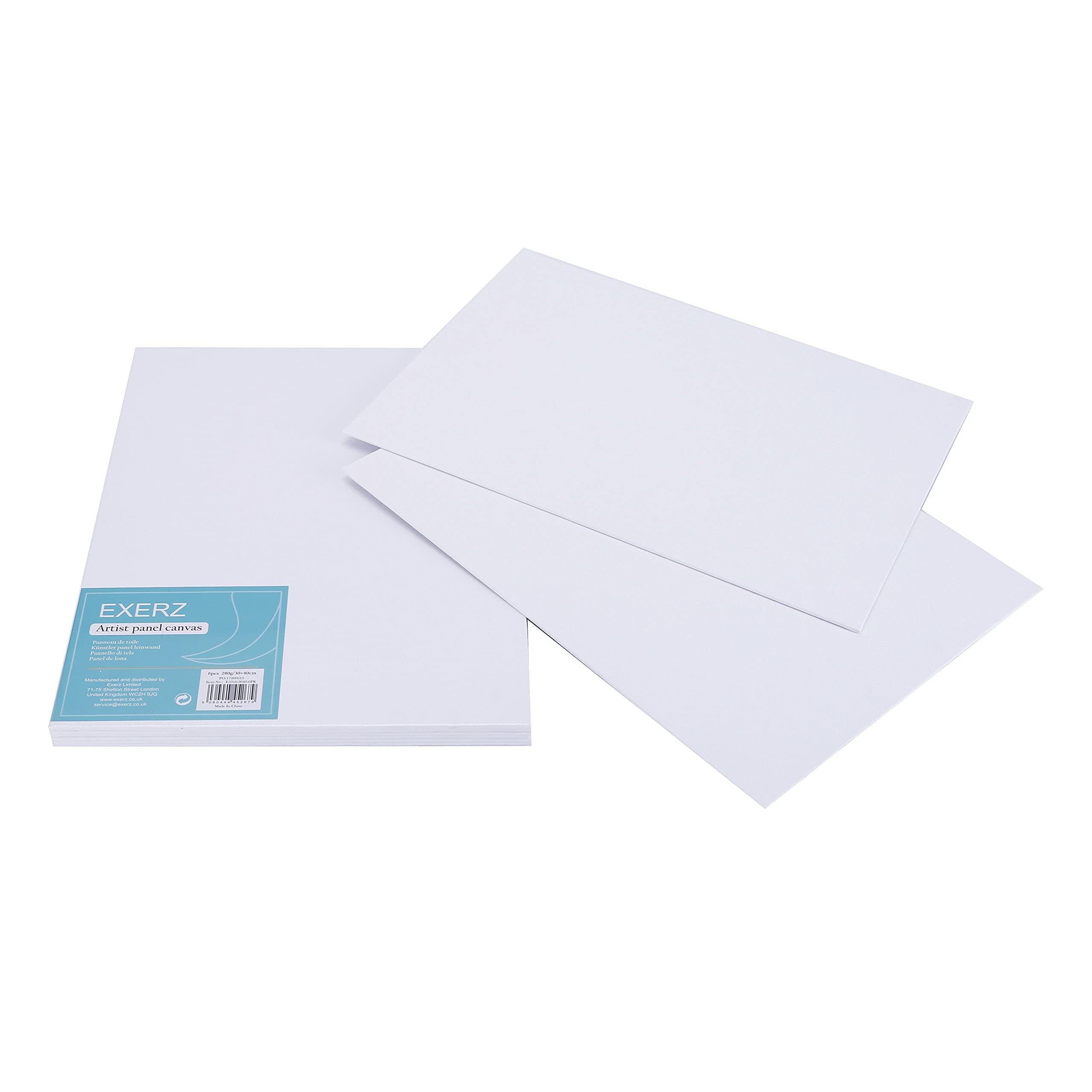 EXERZ Canvas Panels 30x40cm (6 Pack) - 100% Cotton, 280GSM, Triple Primed Gesso 3