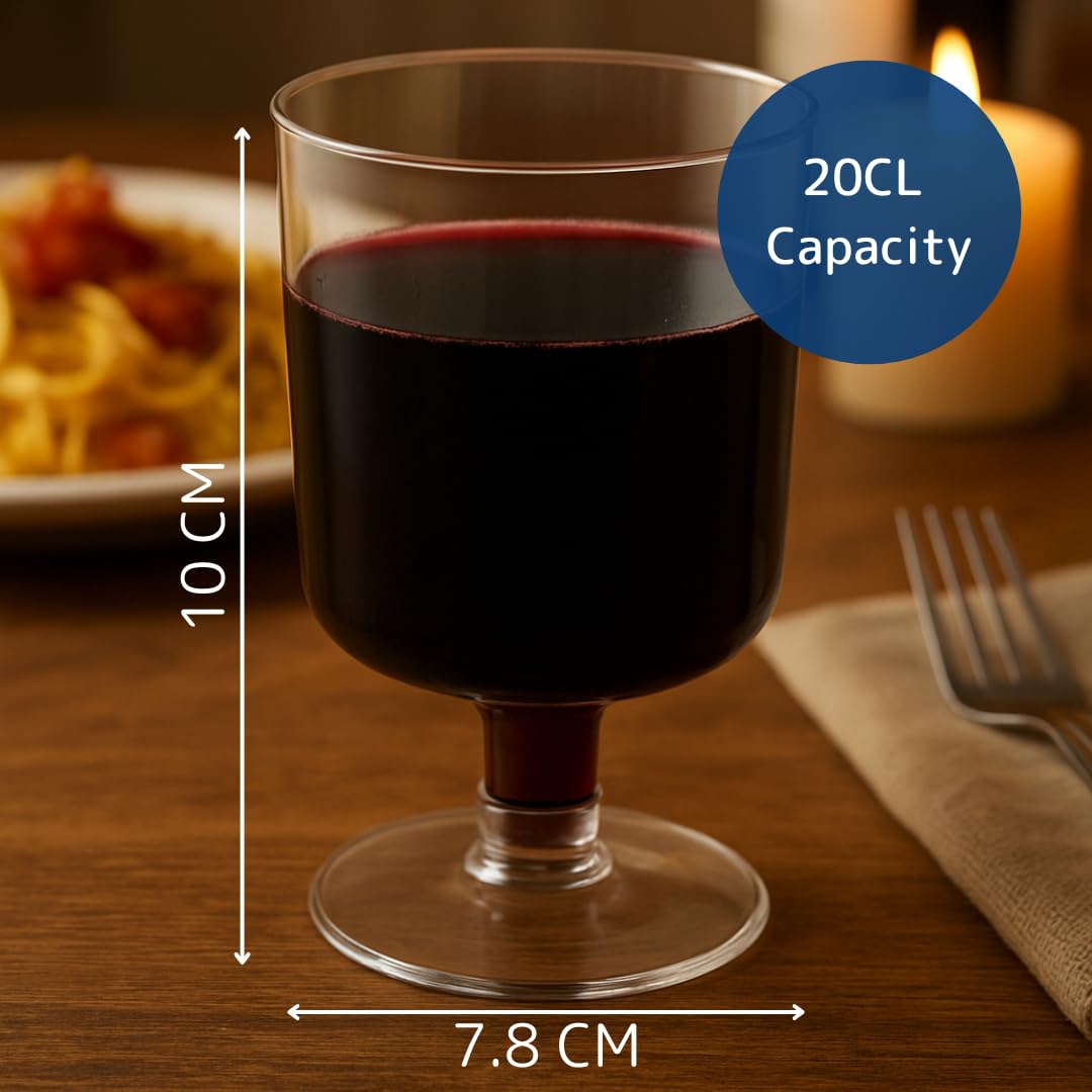 ABENA Gastro Plastic Wine Glasses - 7oz Clear Disposable Flutes | Reusable Polystyrene | Pack of 10