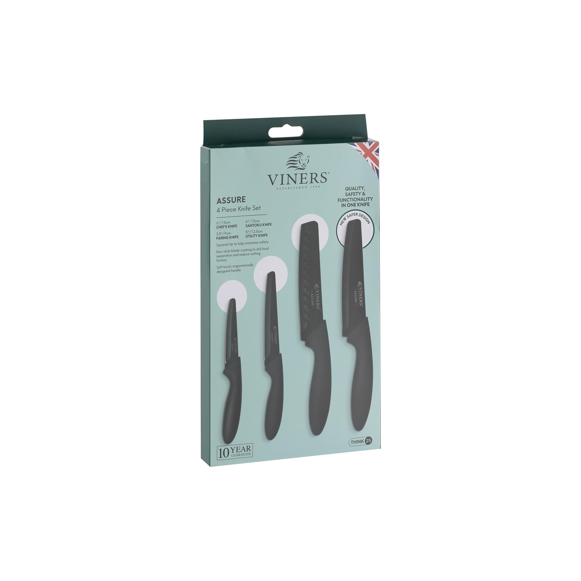 Viners Assure 4 Piece Knife Set | Stainless Steel Blades with Squared Tips | Soft Grip Handles 9
