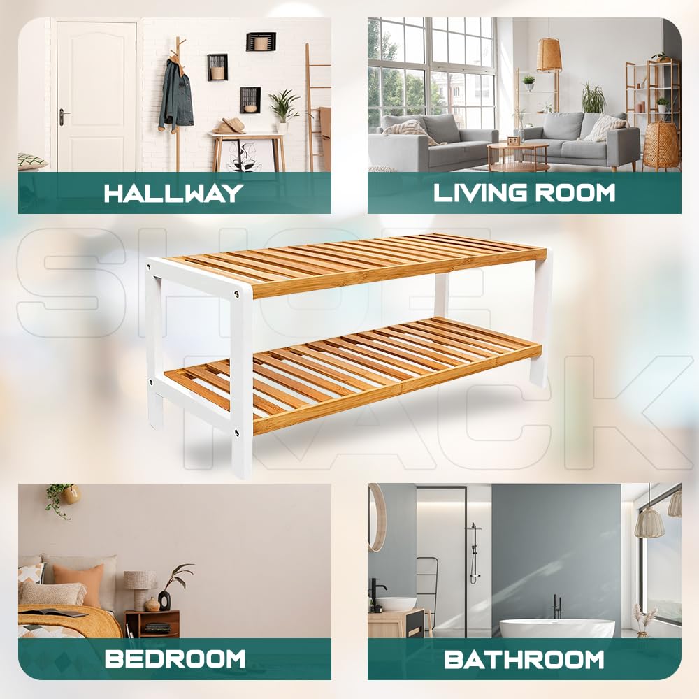 1ABOVE Bamboo Shoe Rack - 2 Tier Slim Storage | 67cm Wide | 15kg Max Load per Shelf 8