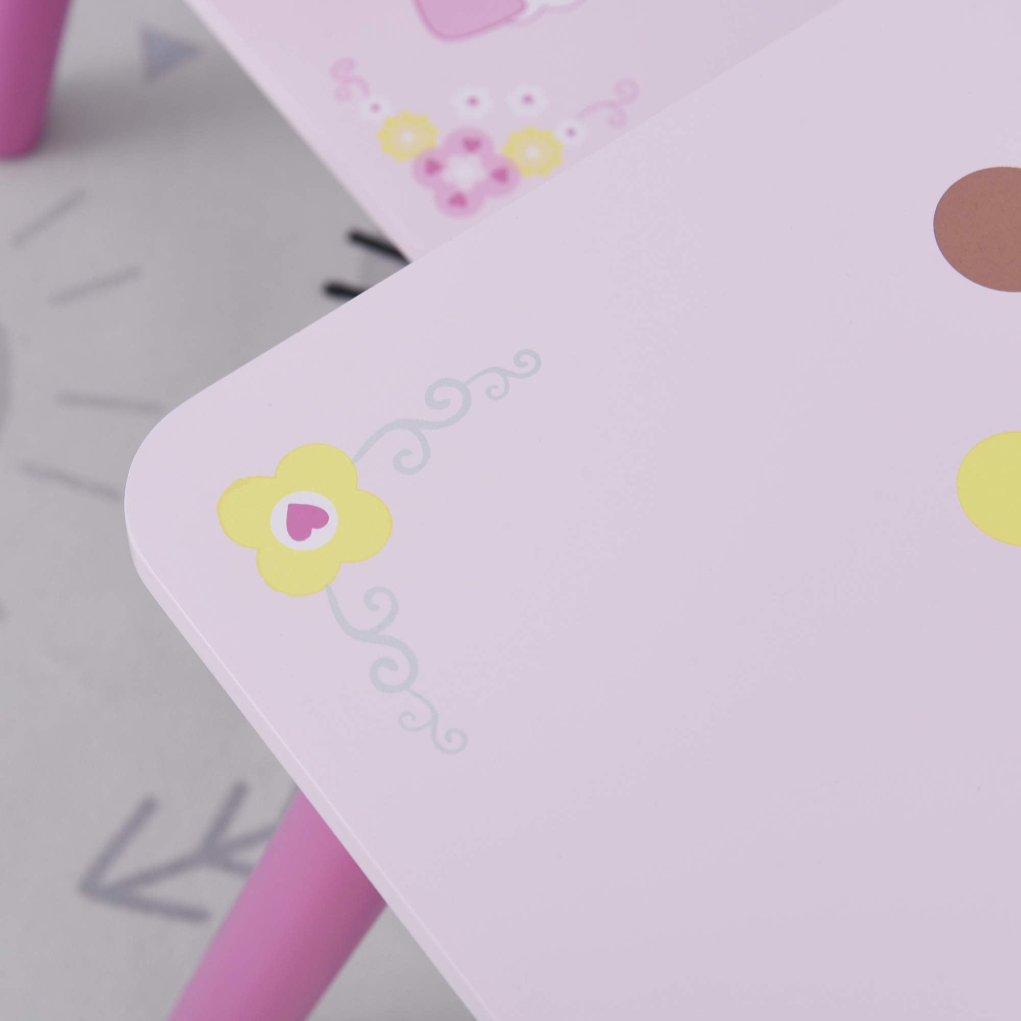 HOMCOM 3 Pc Kids Table and Chair Set - Princess & Crown Theme | MDF & Pine Wood | Pink 9