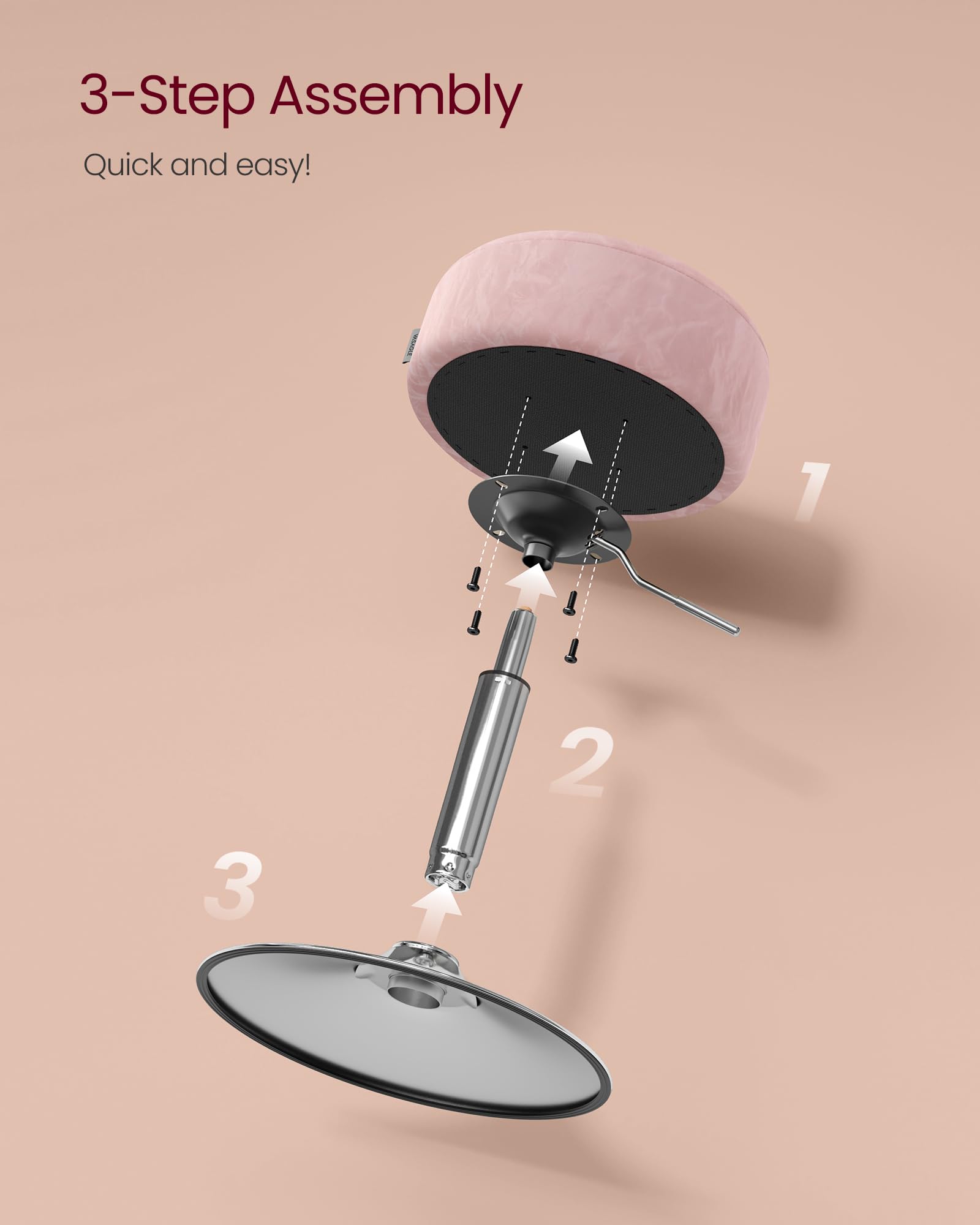 VASAGLE Height Adjustable Makeup Vanity Stool | Jelly Pink PU Leather | 45.5-57.5 cm Height Range 8