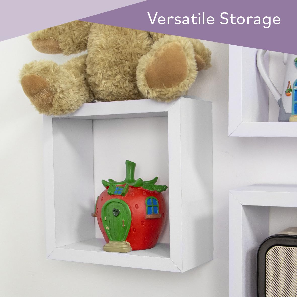 Anika Cube Shaped Floating Shelves - Set of 3 | White Engineered Wood | Max 3kg Load 7