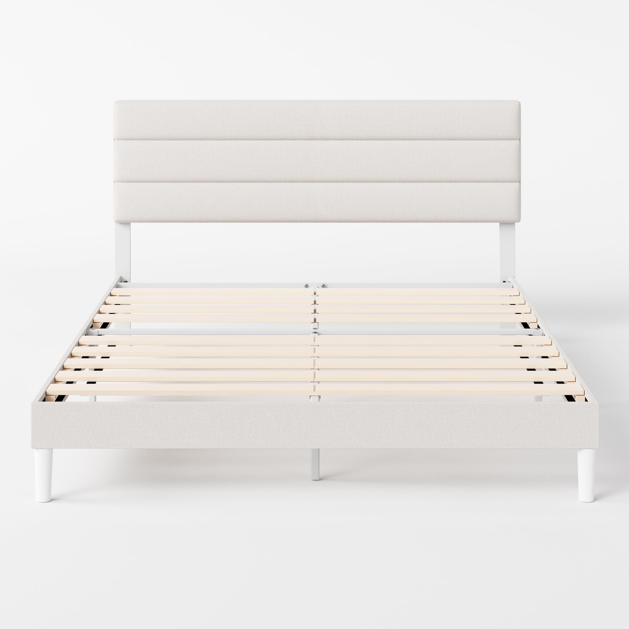 Zinus Piper King Upholstered Bed Frame with Headboard - Off White | 150x200 cm | Steel Frame 11