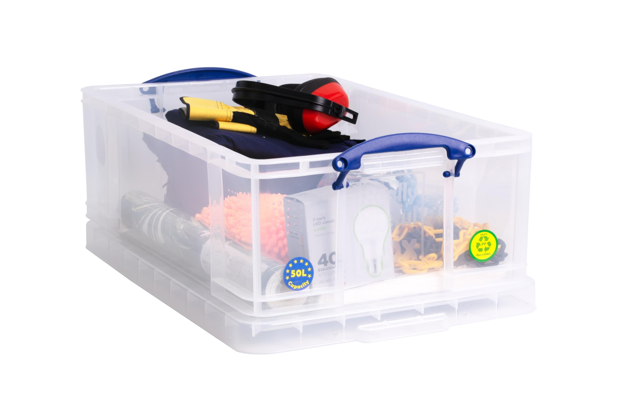 Really Useful Box Plastic Storage Box - 50L Capacity, Clear, Stackable (Pack of 2) 5