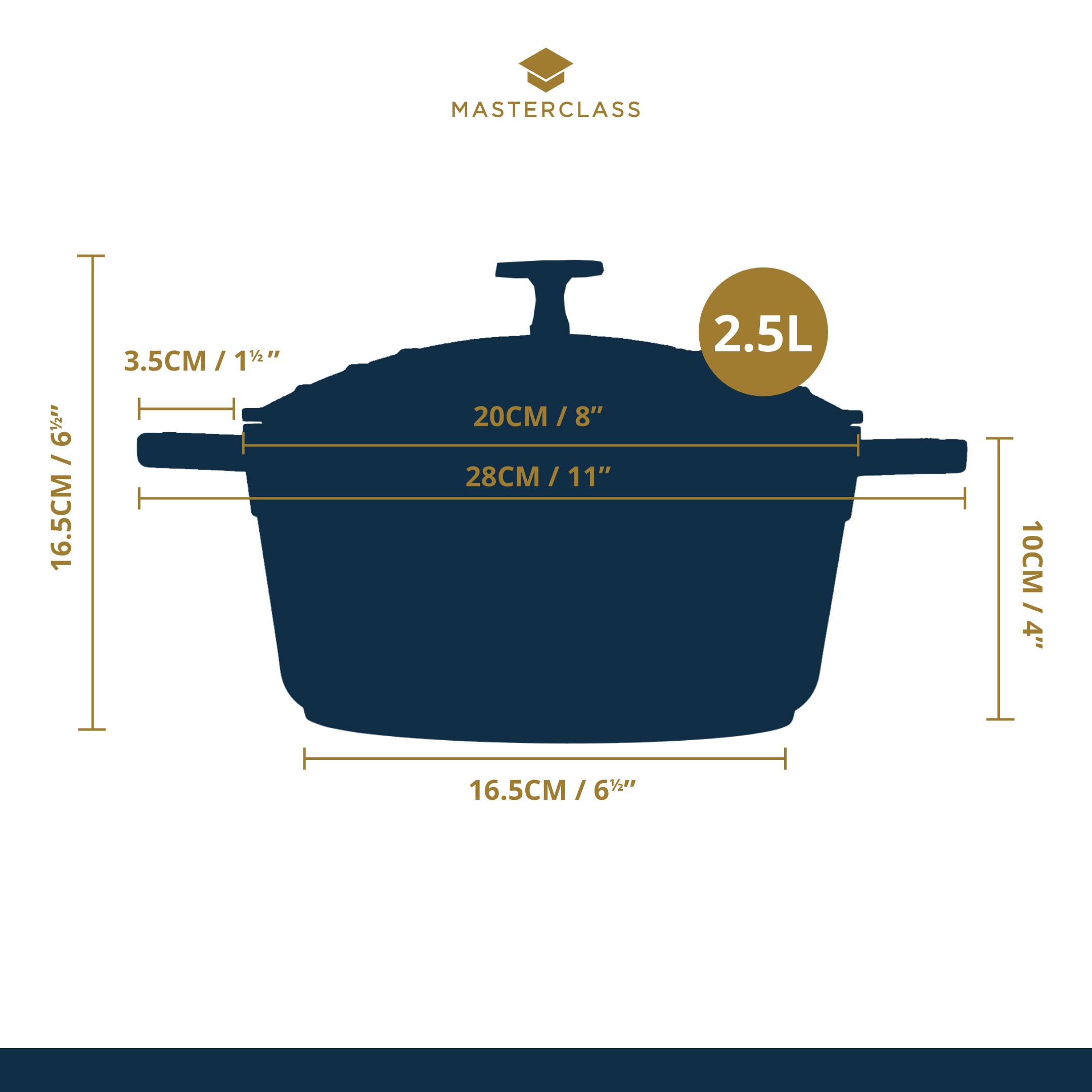 MasterClass 2.5L Cast Aluminium Casserole Dish with Lid | 20 cm Diameter | Sky Blue 2