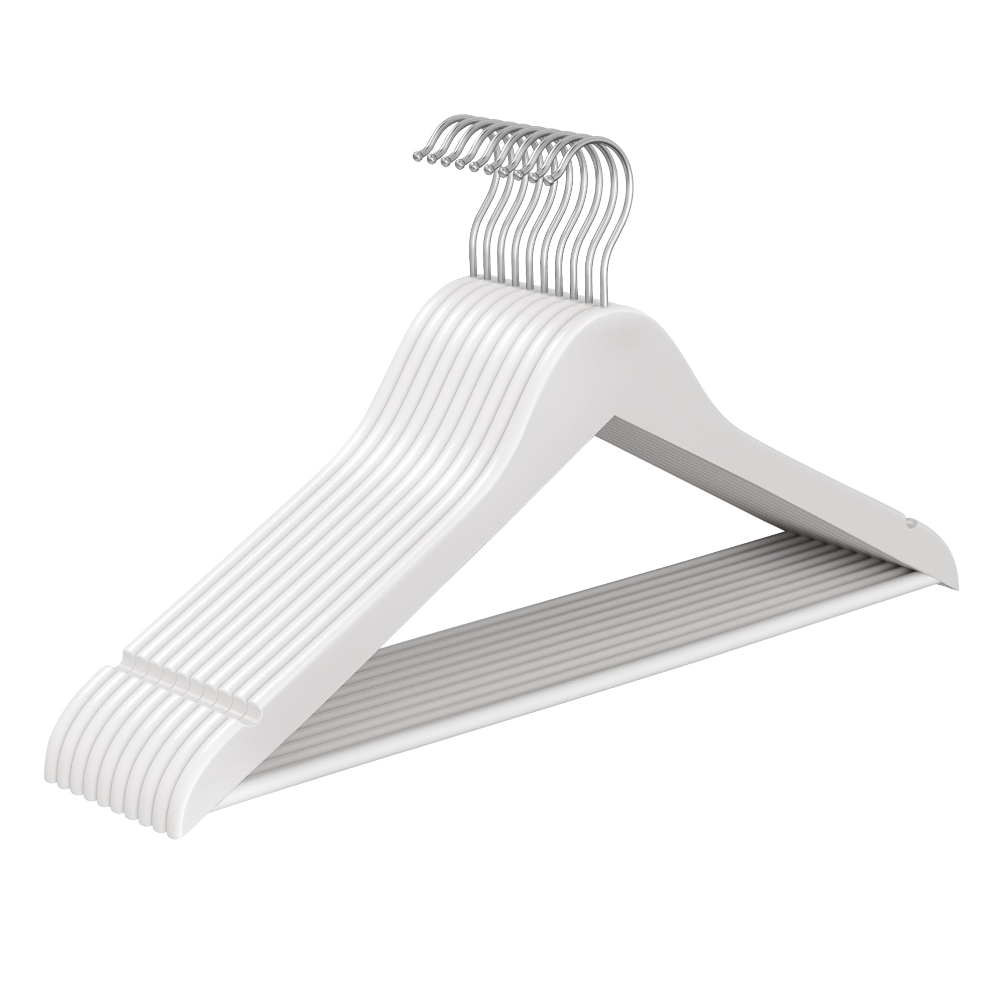 SONGMICS Wooden Hangers - 10 Pack Coat Hangers with Pants Bar | 5kg Capacity | Cloud White 1