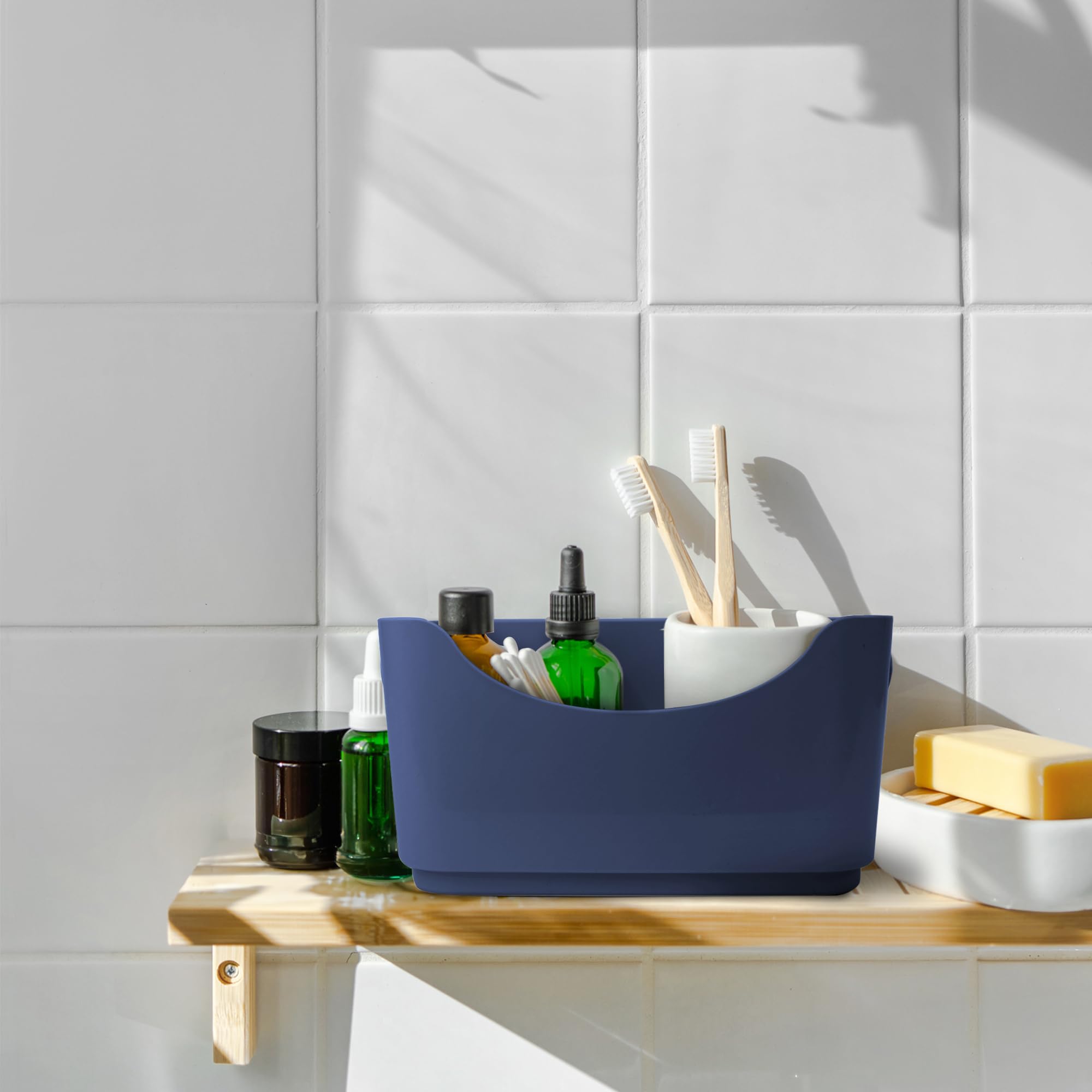 KEPLIN Plastic Studio Shelf Baskets with Handles - 5 Pack, Navy, 22.3 x 14.8 x 10 cm 7
