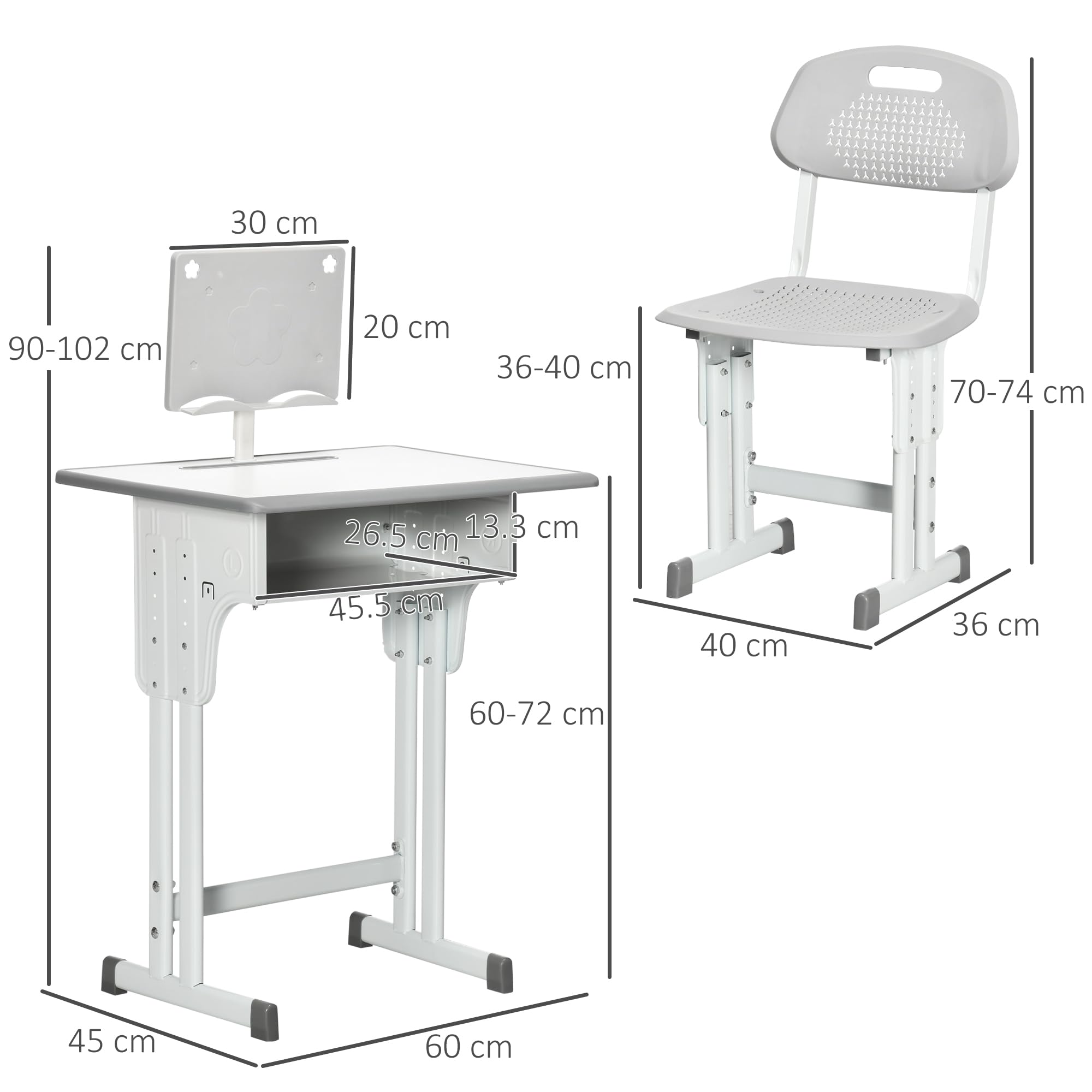 HOMCOM Kids Desk and Chair Set Adjustable Height Study Table w/Drawer, Book Stand, Hook | Ages 6-12 7
