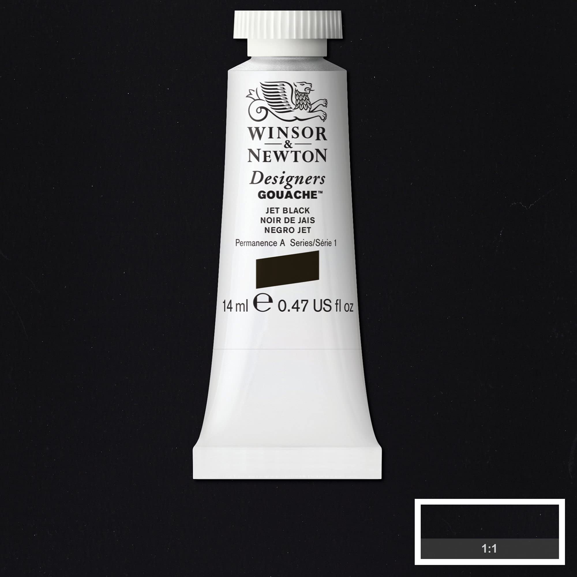 Winsor & Newton Designers Gouache Paint - Jet Black | 14 ml Tube | Matte Finish 2