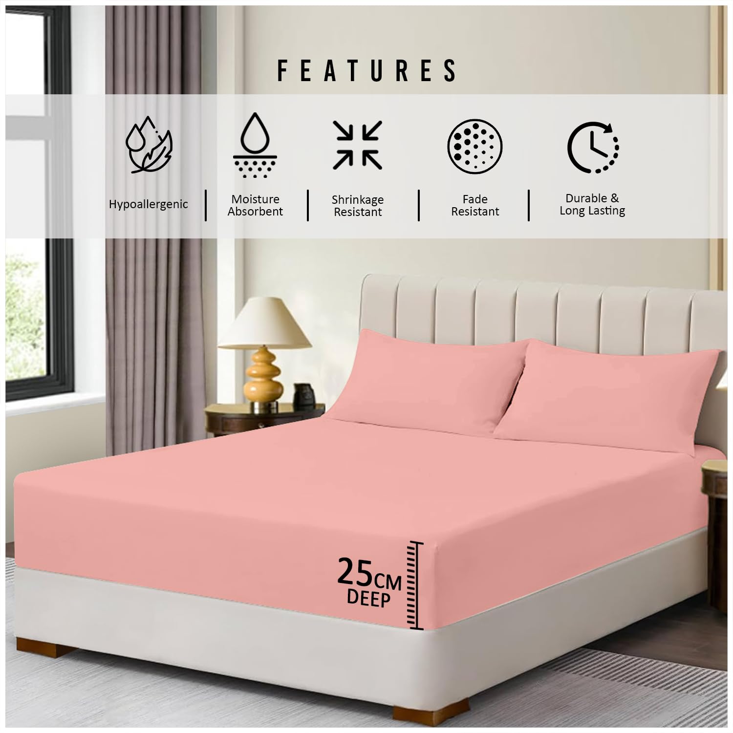 Super Dreamer Microfiber Fitted Sheet - Double Size, Pink, 100% Polyester 4