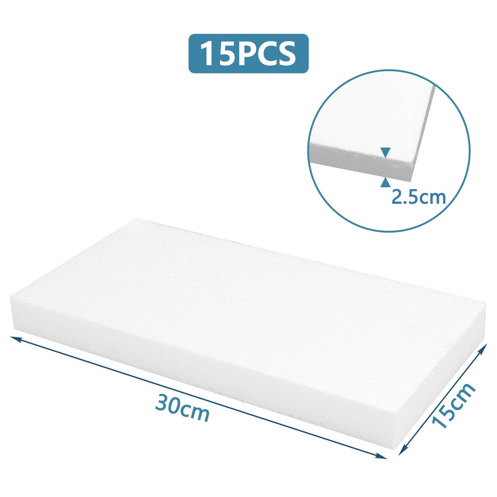 ASelected 15 Pcs Polystyrene Styrofoam Blocks for Crafts | 30 x 15 x 2.5CM White Foam Sheets 2
