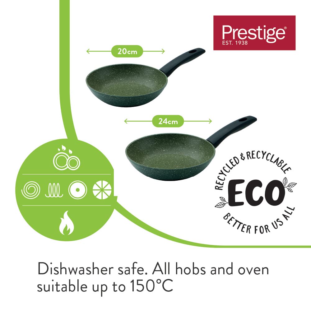 Prestige Eco Non-Stick Frying Pan Set of 2 - Induction Ready, Green Aluminium 2