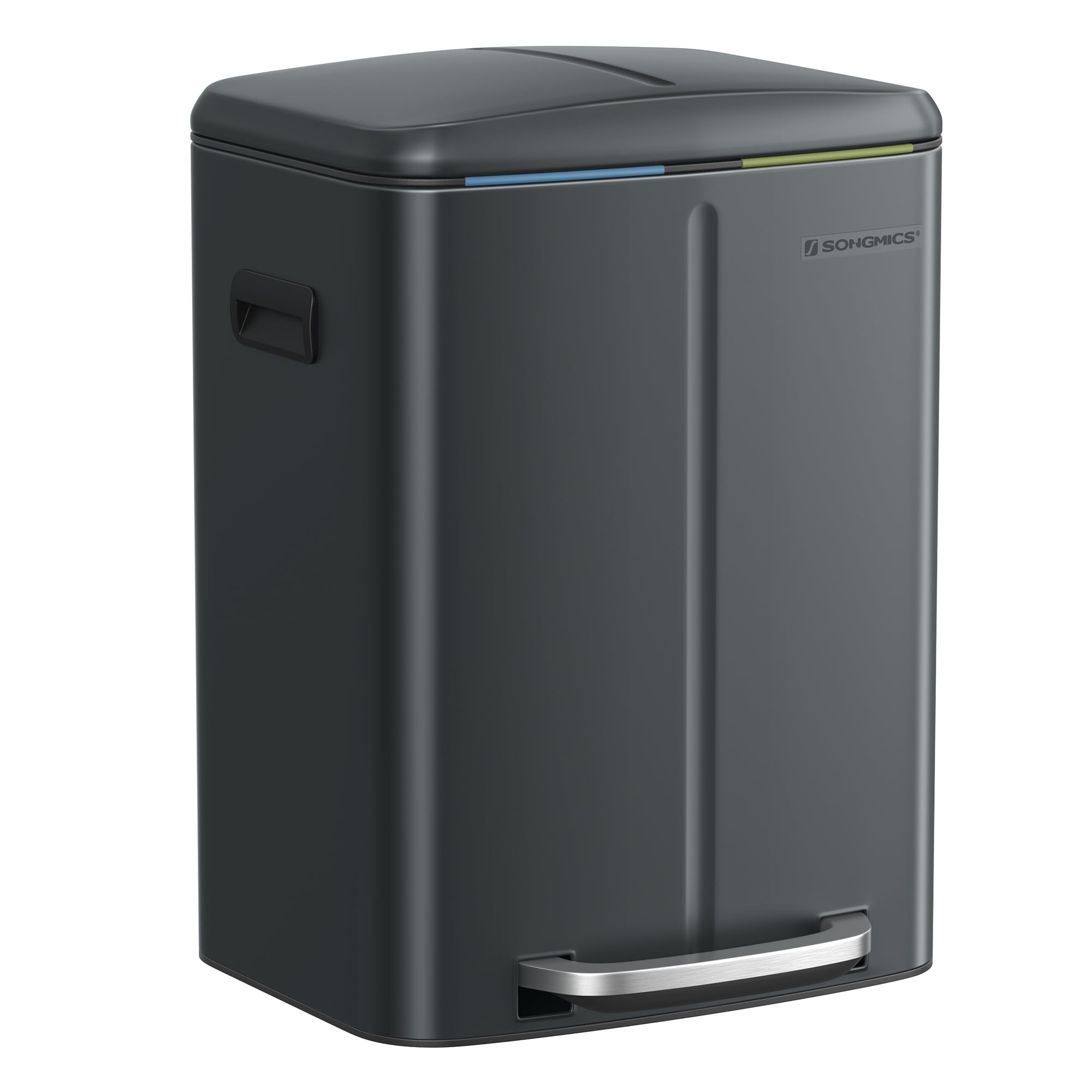 SONGMICS Grey-Green Kitchen Bin with Two 20L Inner Buckets | Steel Construction | Quiet Close 1
