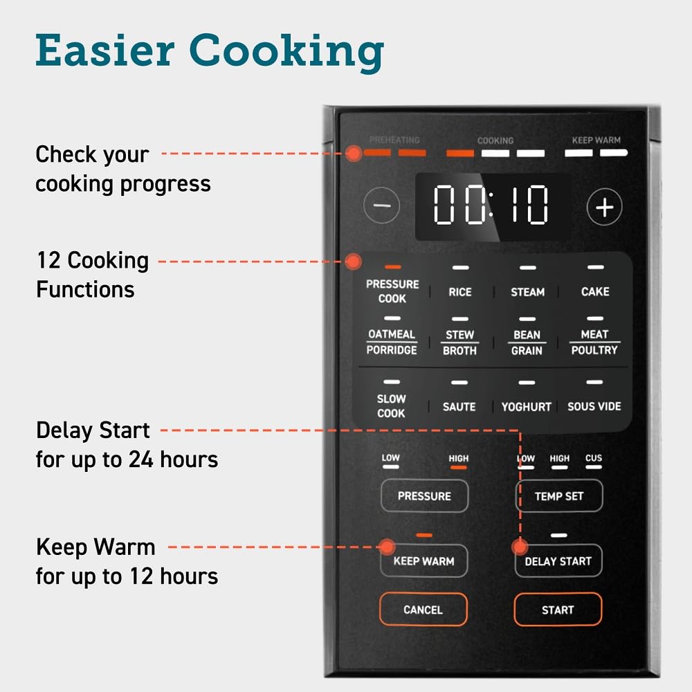 COSORI Electric Pressure Multi Cooker 5.7L - 9-in-1 Functions, Ceramic Non-Stick, Stainless Steel/Black 5