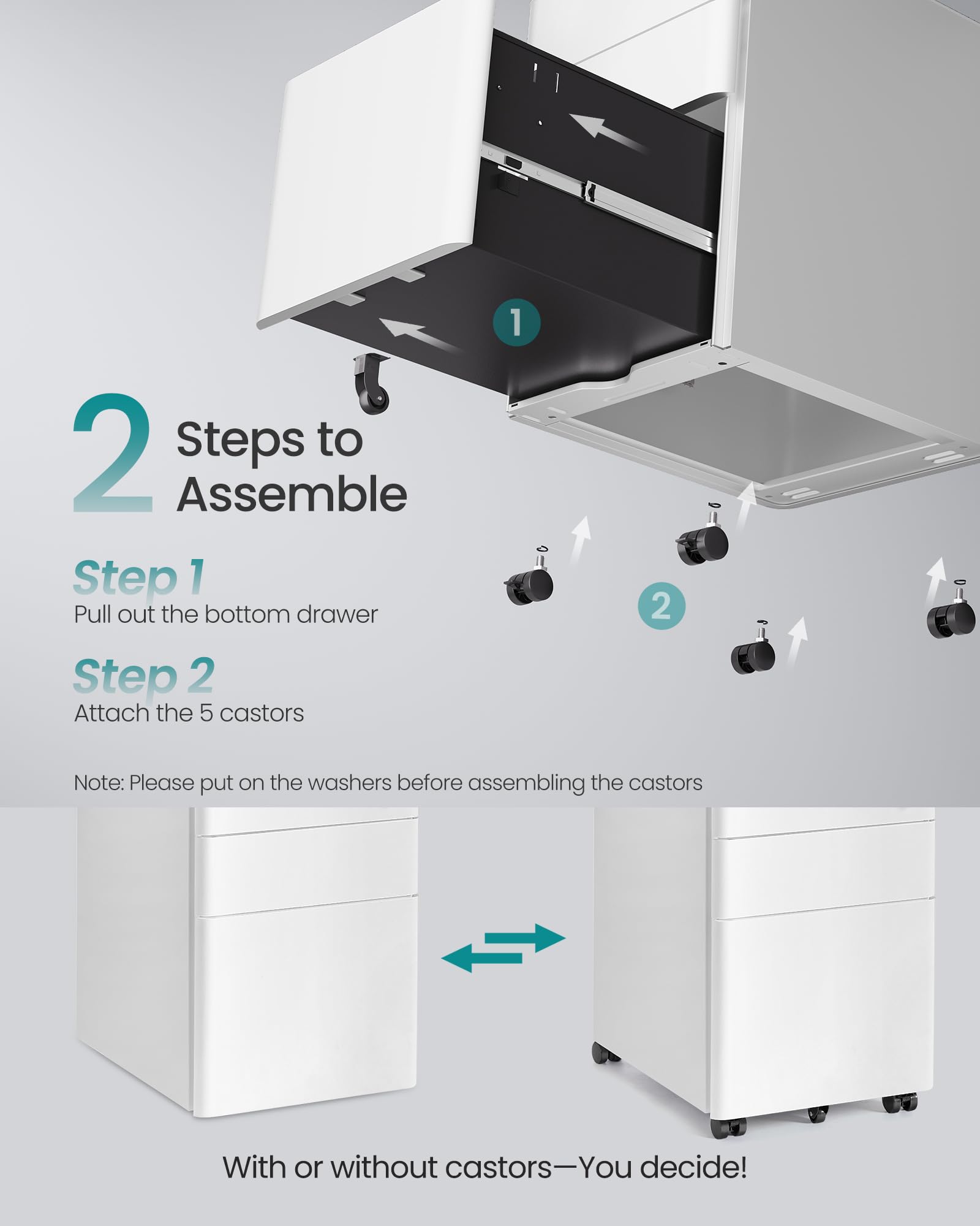 SONGMICS Mobile File Cabinet - 3 Drawers, Lockable, Steel Construction | 50x39x59 cm | White Muted 7