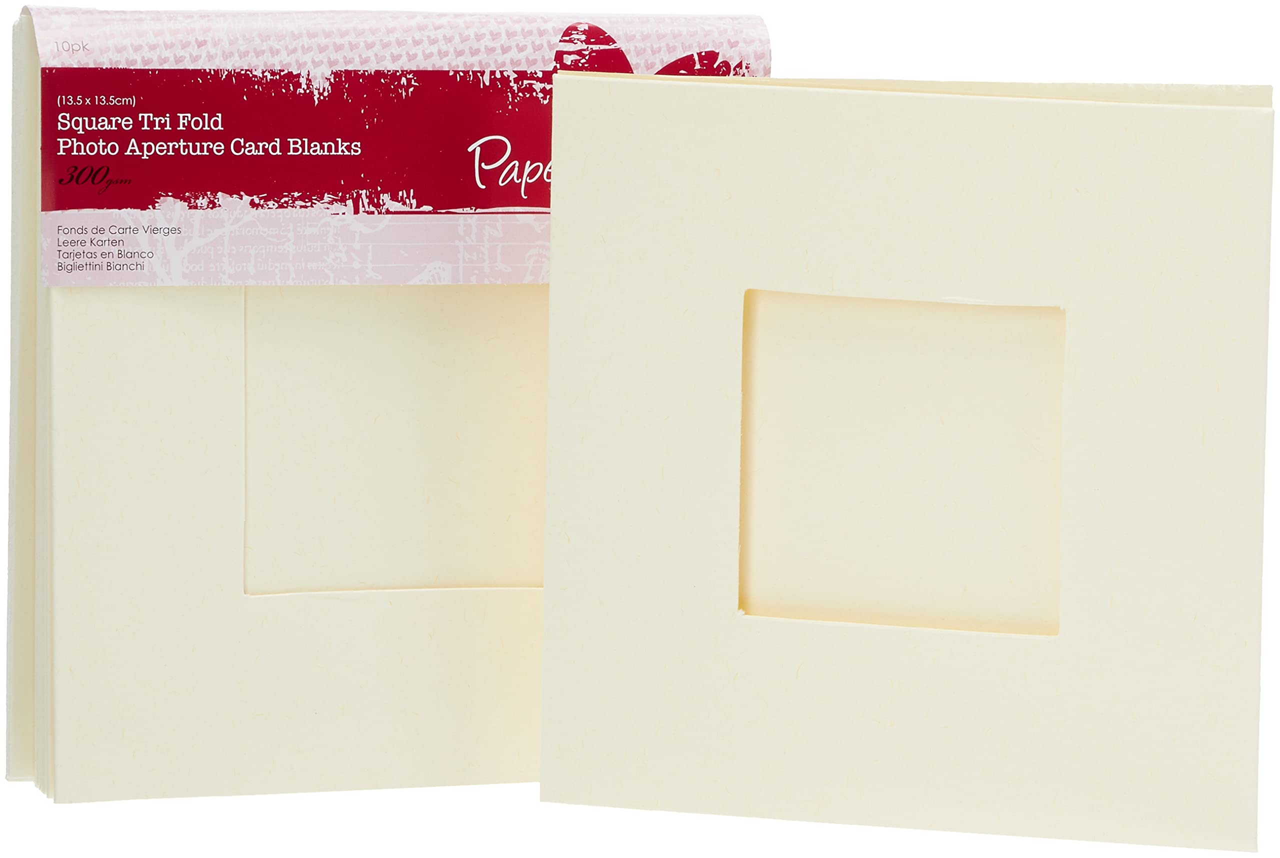 Papermania 300 GSM Square Tri Fold Window Aperture Card Blanks with Envelopes, 10 Pack, Cream, 13.5 cm x 13.5 cm 1