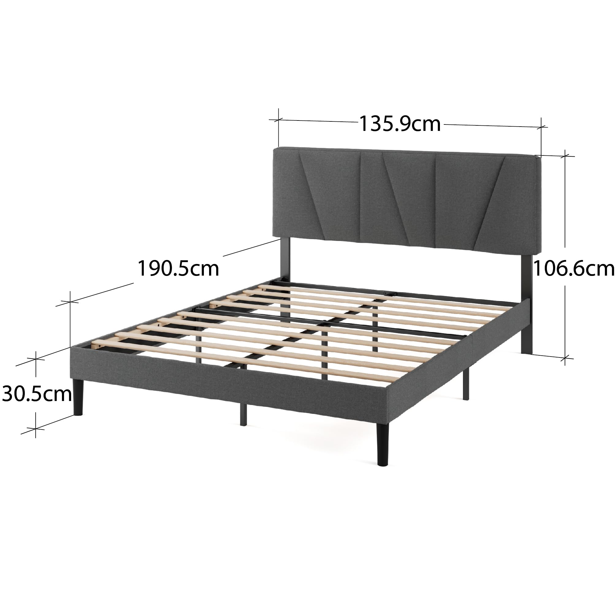 Zinus Maya Double Bed Frame with Headboard - 4ft6 (135 x 190 cm) - 11.8'' Height - Dark Grey 2