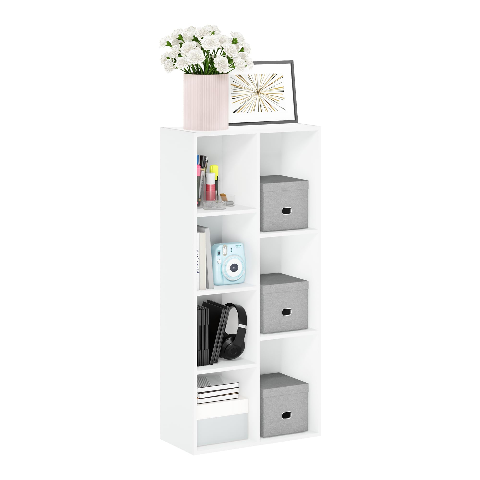 Furinno LUDER 7-Cube Book Shelf - White Engineered Wood | 49.5cm W x 105.9cm H | Freestanding 1