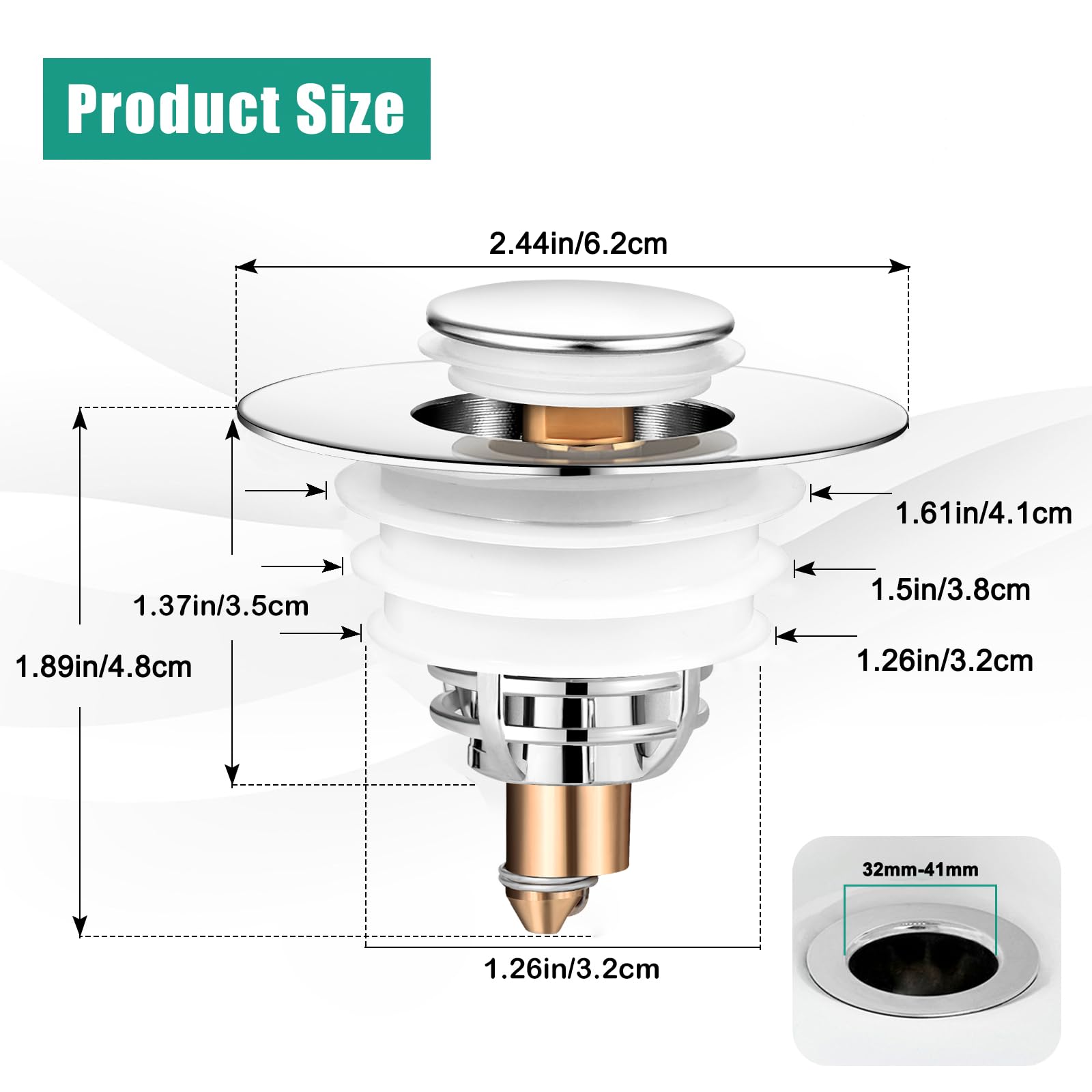 Diboniur Universal Sink Stopper - Pull Type Plug with Anti-Clogging Basket | Fits 32-41mm Drains 2