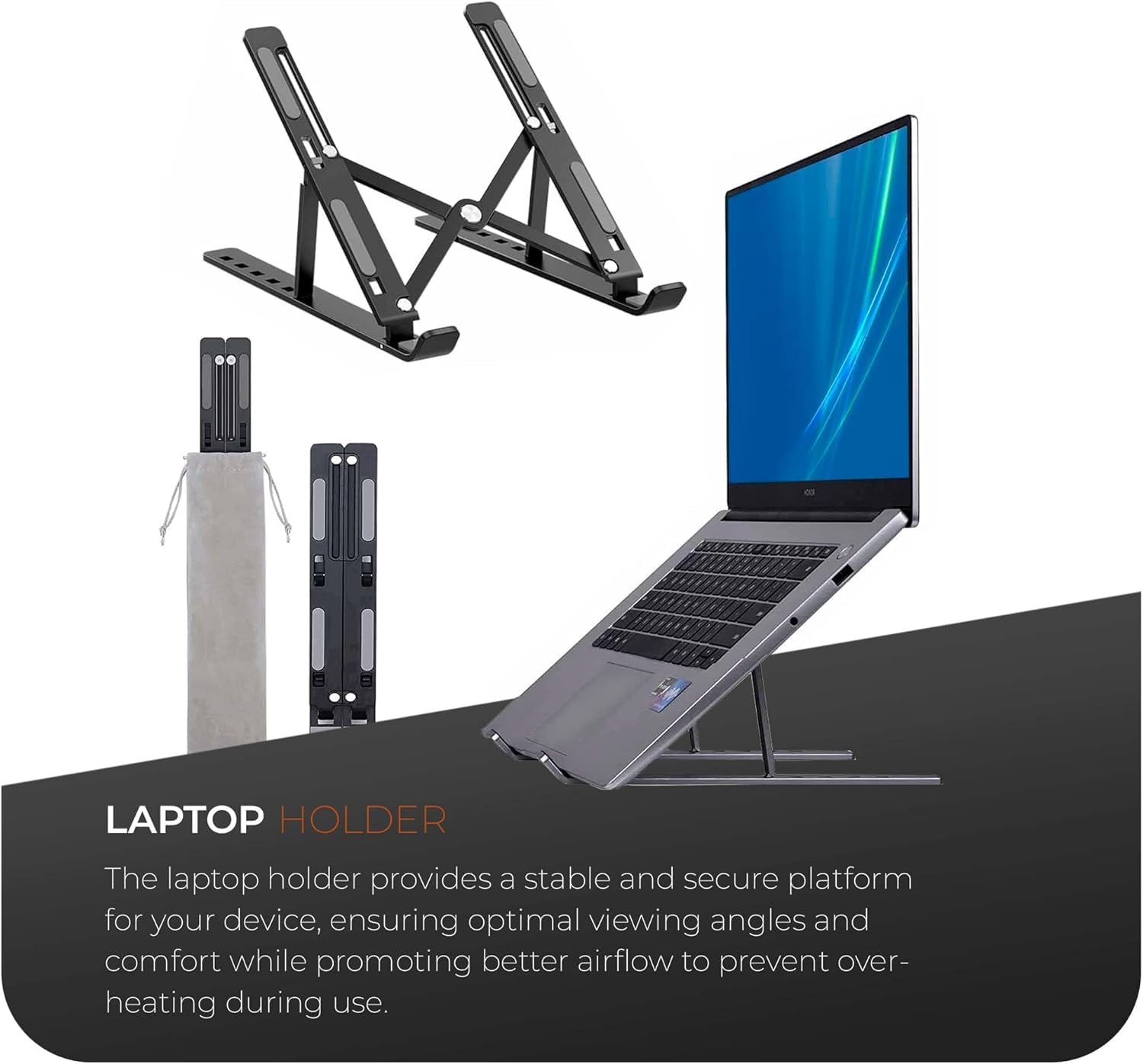 Roe Tenpo Adjustable Laptop Stand for Desk - 6-Angle Riser, Aluminum Alloy, Portable 5