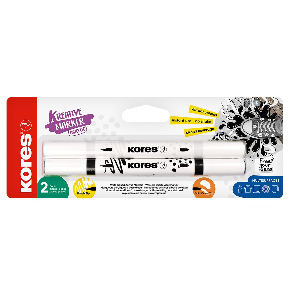 Kores Kreative Marker Acrylic Duo Tip Set - Black & White | Dual-Tip | Multi-Surface 1