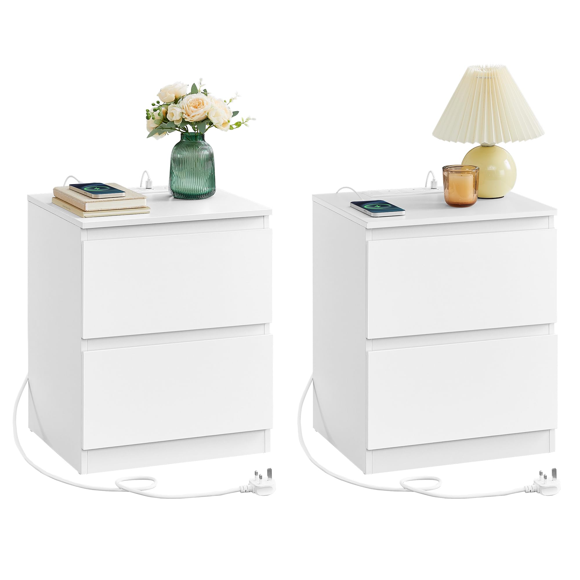 VASAGLE KAILYN Collection Nightstands with Charging Station - Set of 2, Cloud White 1