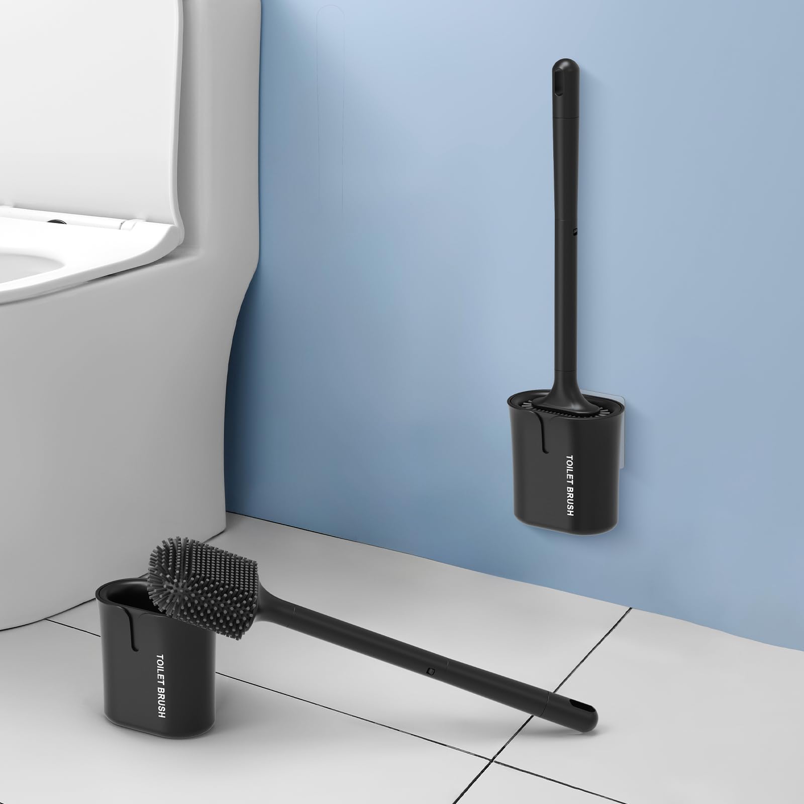 Ibergrif M34156B Black Silicone Toilet Brush & Holder Set | Deep Cleaning TPR Head | Drip Proof 2
