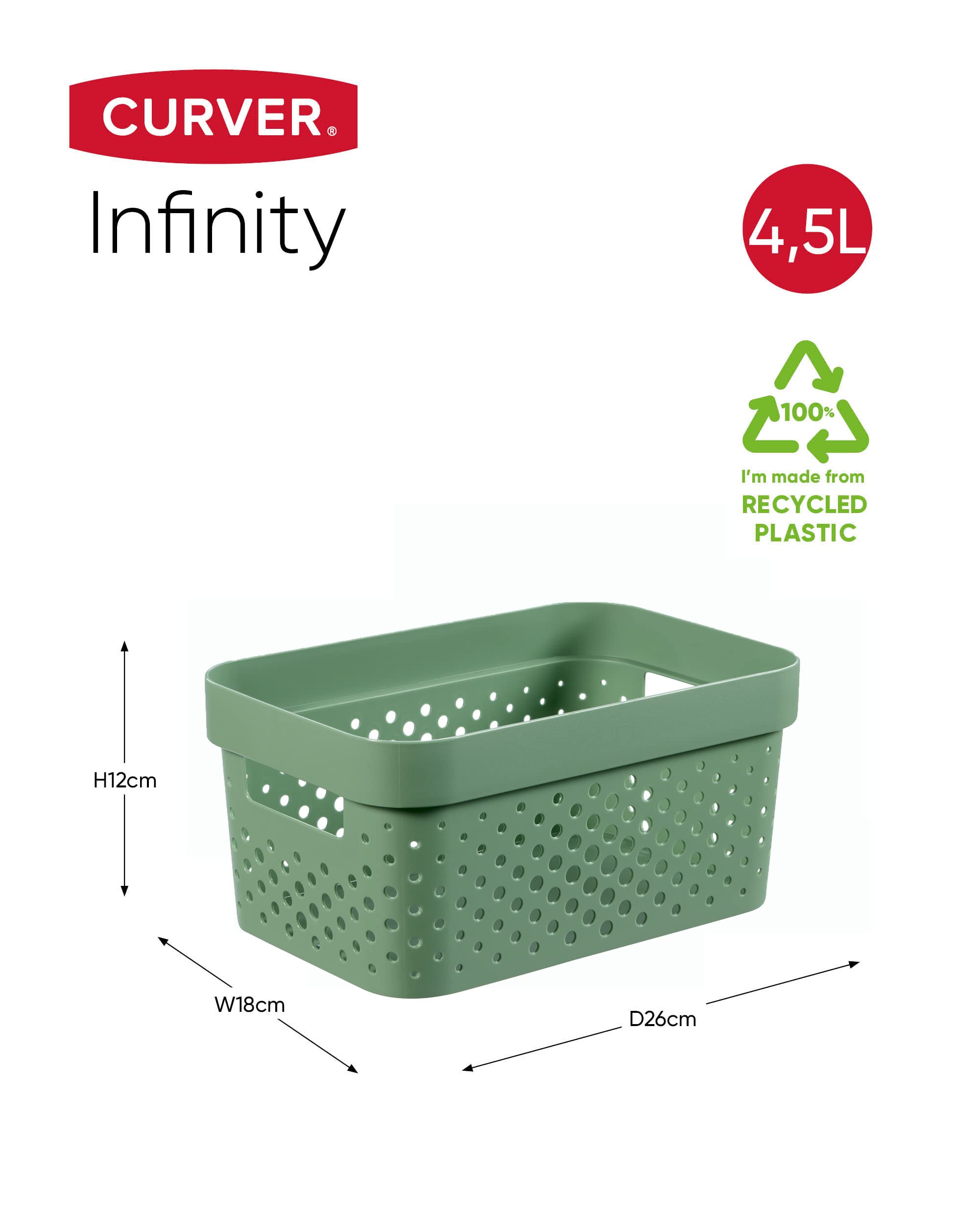 CURVER Infinity Dots Set of 4 Rectangular 4.5L Storage Boxes | 100% Recycled Resin | Green 9