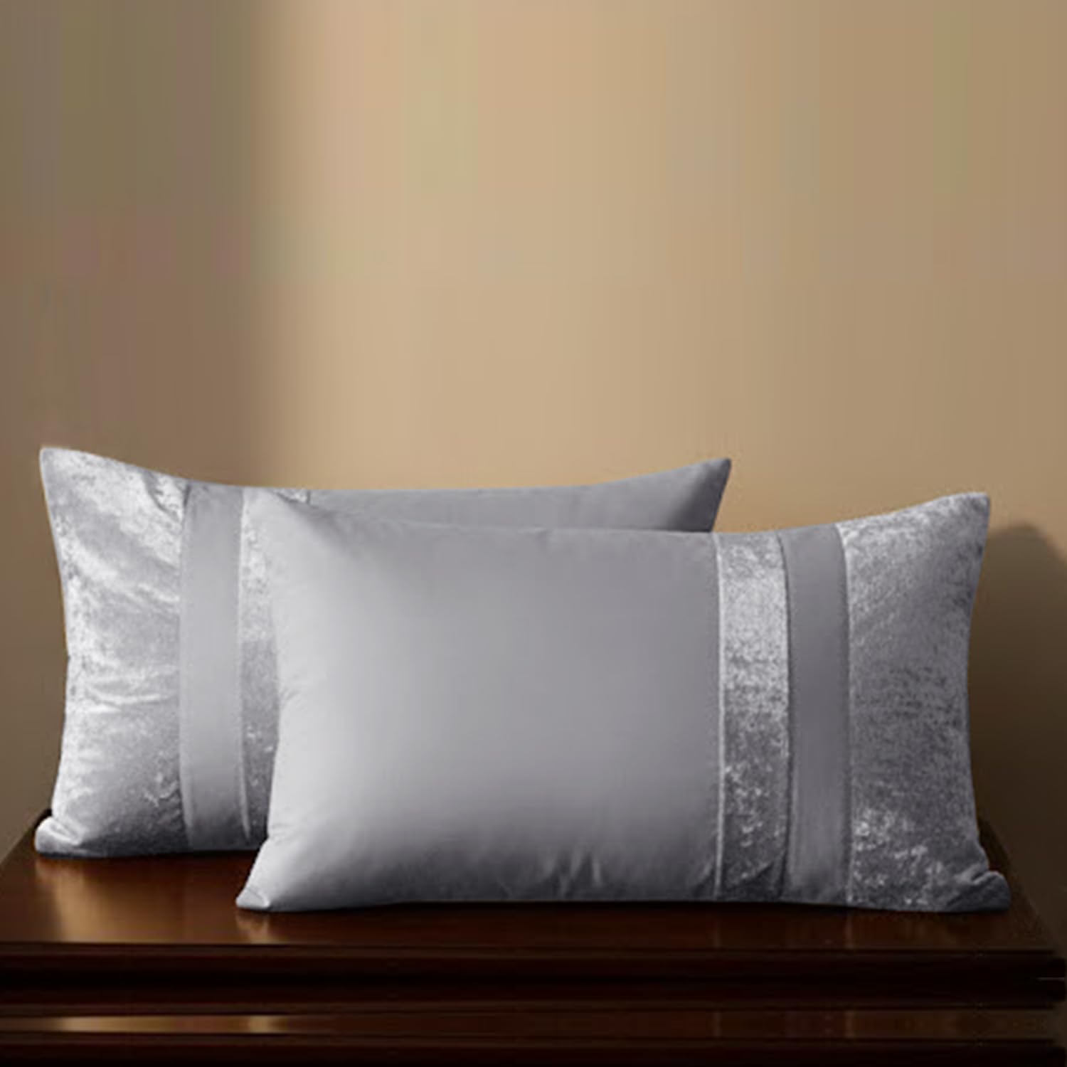 Casabella Luxury Crushed Velvet Panel Band Duvet Cover Set | King Size | Silver 5