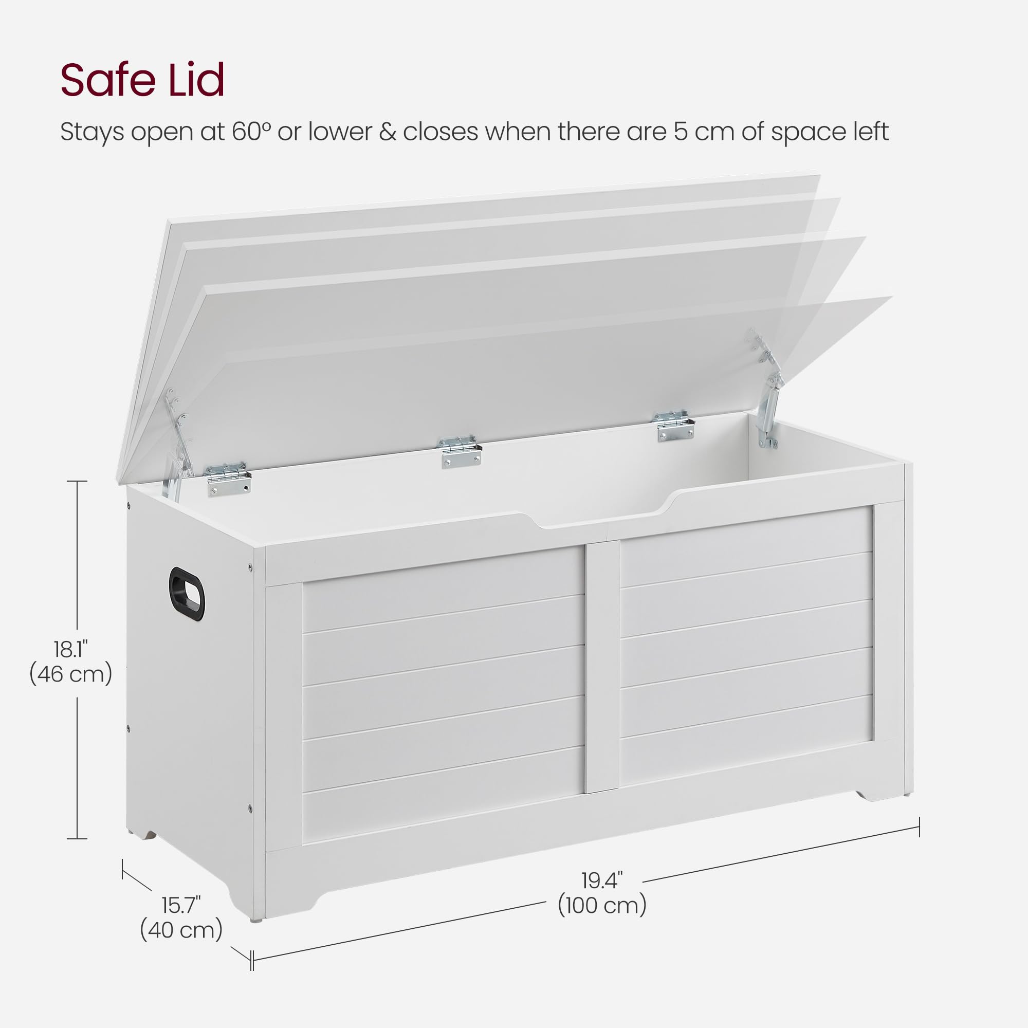 VASAGLE Storage Bench with 2 Safety Hinges | Matte White | 100cm Wide | 100kg Load Capacity 6