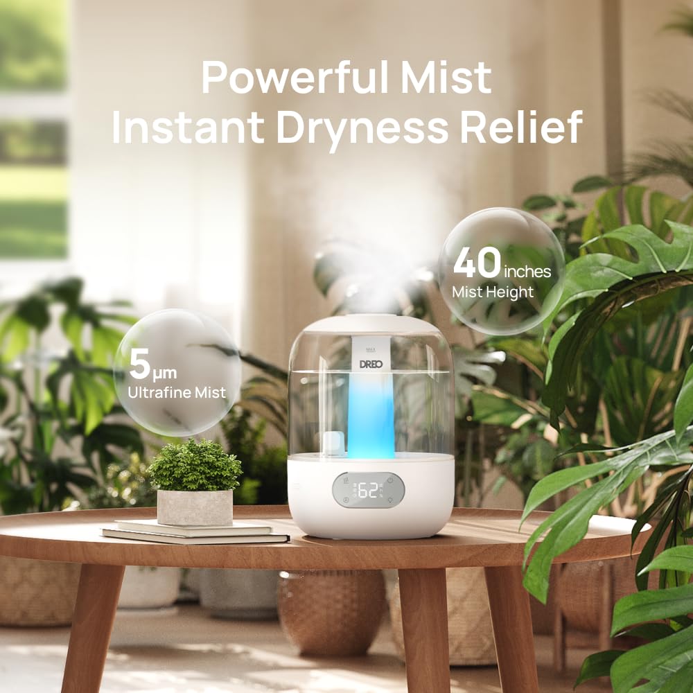 DREO Ultrasonic Cool Mist Humidifier - 3L Tank, 30-Hour Runtime, 26dB Quiet | White 5