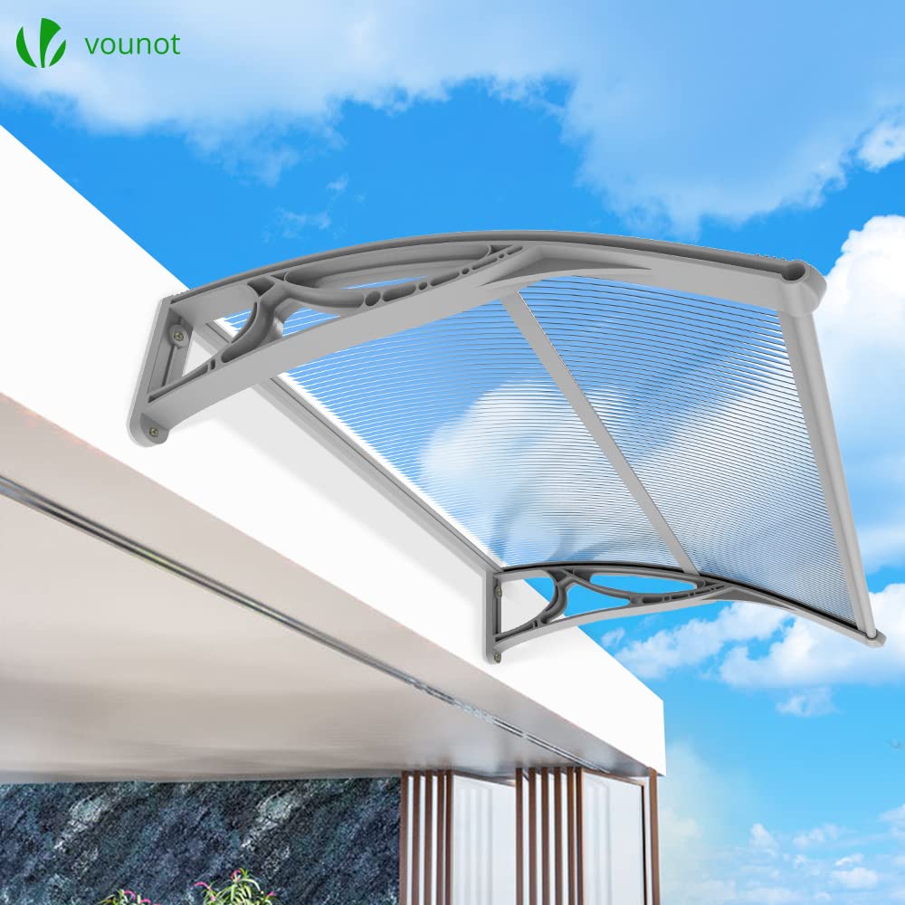 VOUNOT Front Door Canopy Awning - 100 x 80 cm Polycarbonate Shelter | Rust-Free Aluminum Support 7