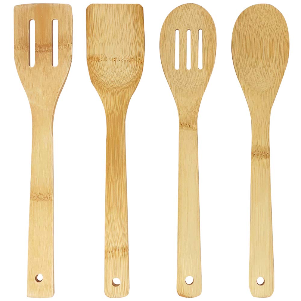 joeji's Kitchen Wooden Cooking Spoons Set of 4 - Natural Bamboo Utensils | Dishwasher Safe 1